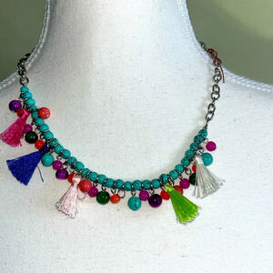 Pier 1 Imports Charm Necklace tassels Beads Colorful